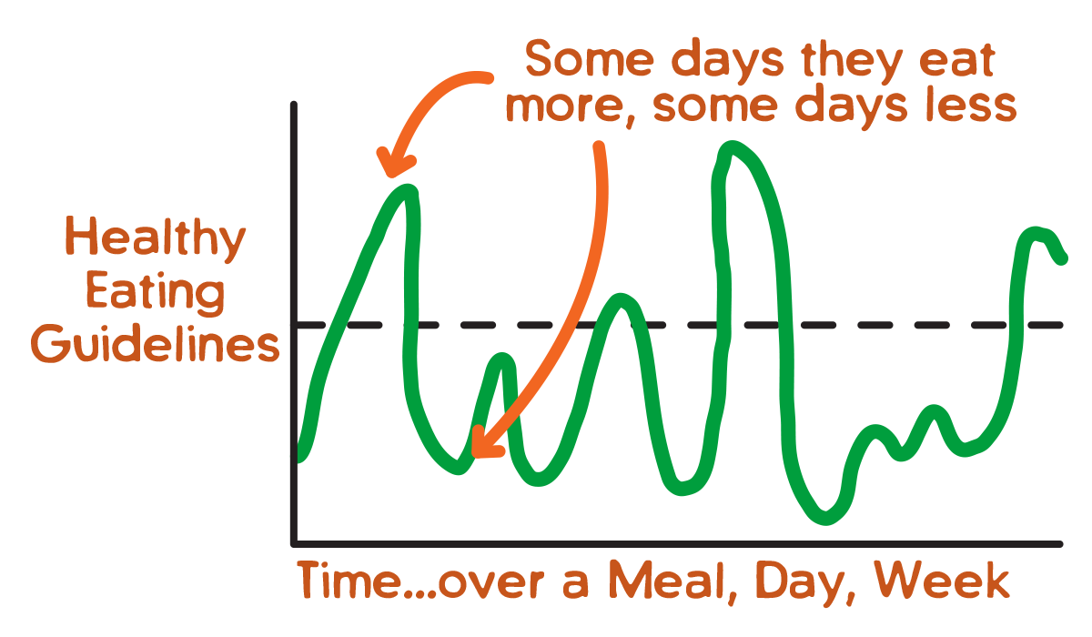 Graph with the recommendations and then a squiggly line that shadow that some days they eat more some days less.