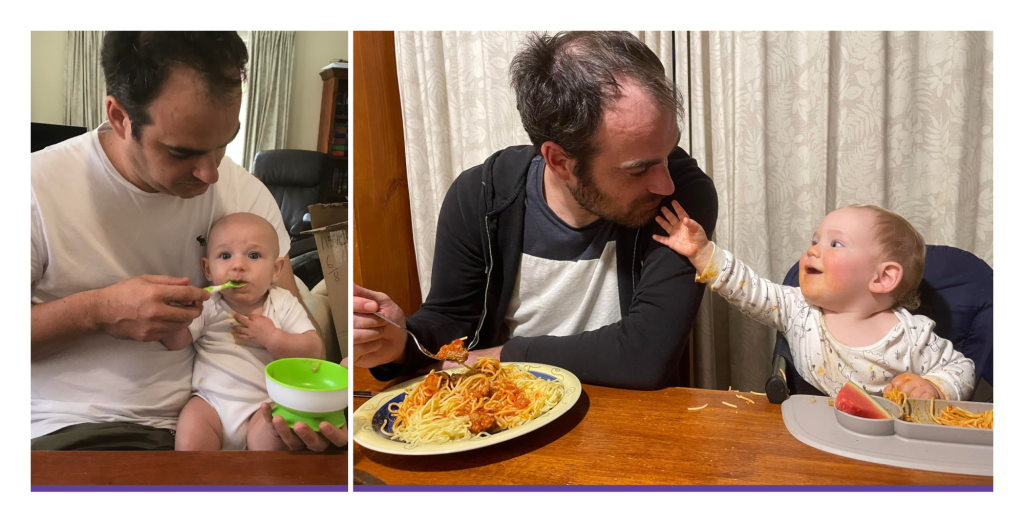image of dads sitting having a meal with babies